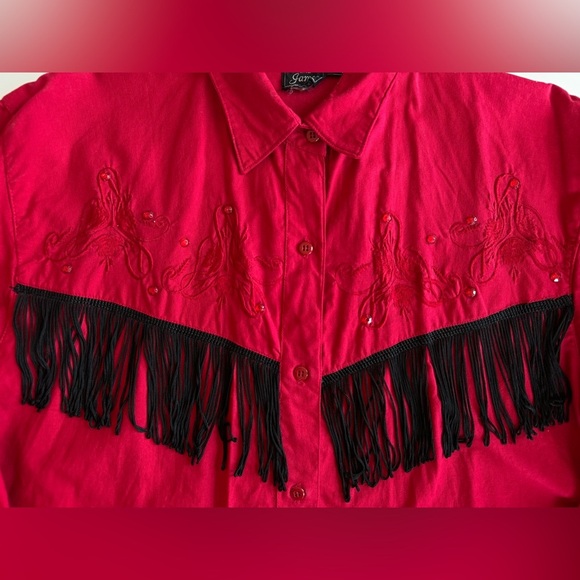 Vintage 90s gordon and james red tassel fringe Western Cowboy Embroidered Shirt - Picture 4 of 12